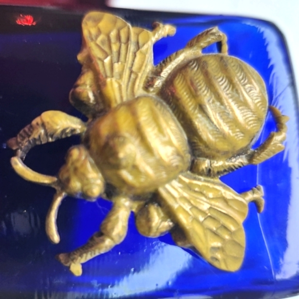80s BEE Pin JAN MICHAELS SF Insect Bug Scarab Beetle Golden Brass Brooch 2" EVC - Picture 7 of 16